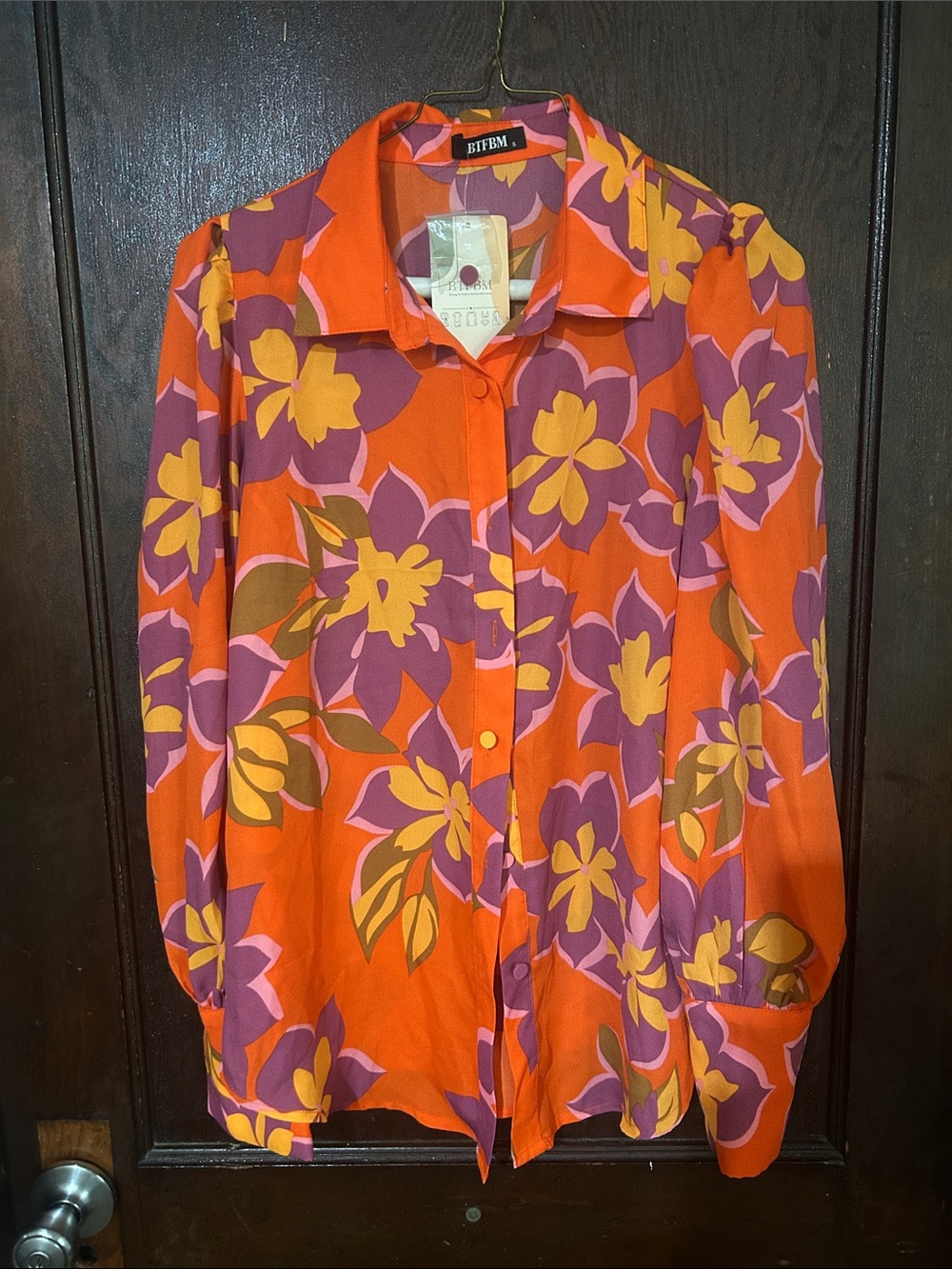 Bifem Orange Floral Button-Down Blouse
